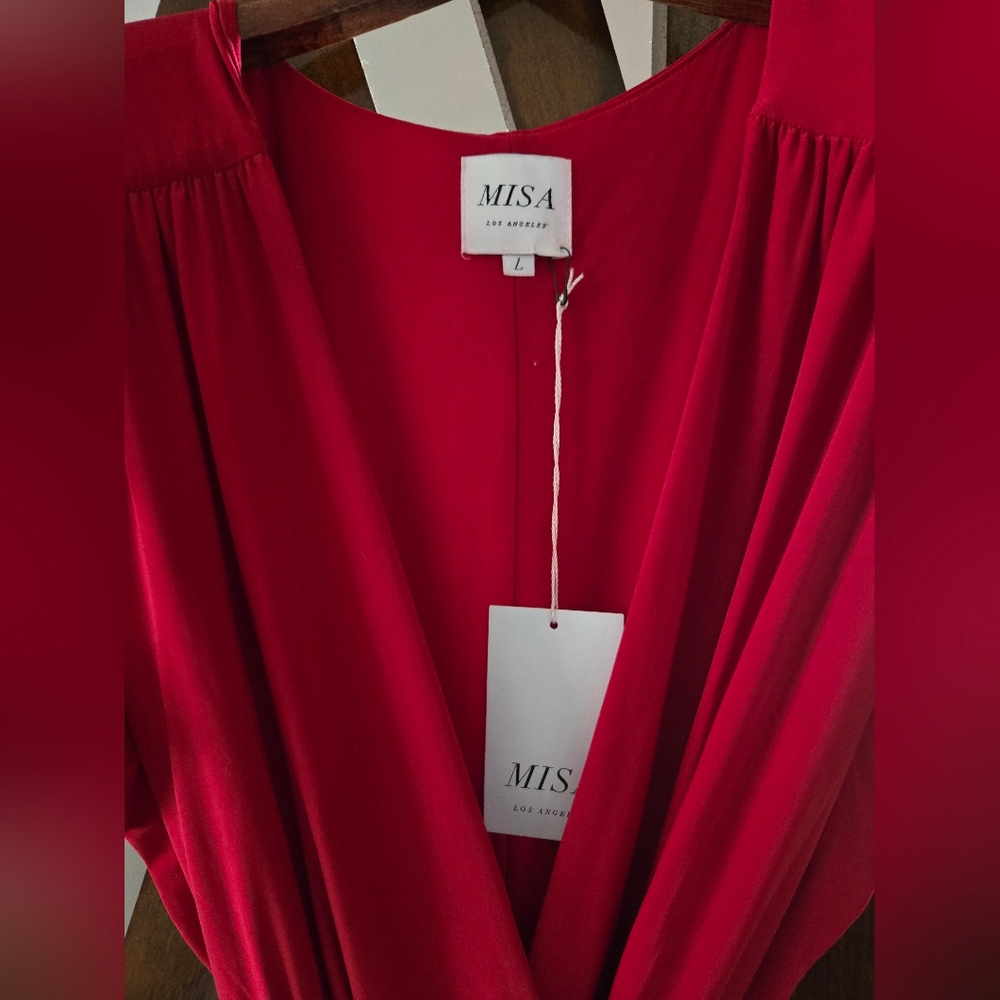 MISA Los Angeles | Red Wrap Maxi Dress L